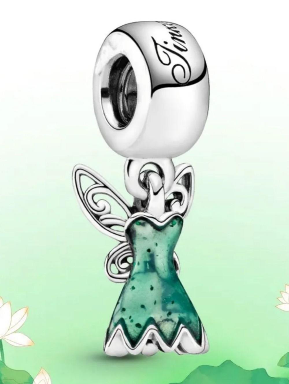 Pandora Disney Tinkerbell Dangle Charm 925 Sterling Silver Green Enamel